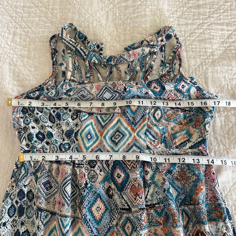 Desert Boho Aztec Maxi Dress Cutout Back Sleeveless Festival Size M Goddess - Picture 6 of 9